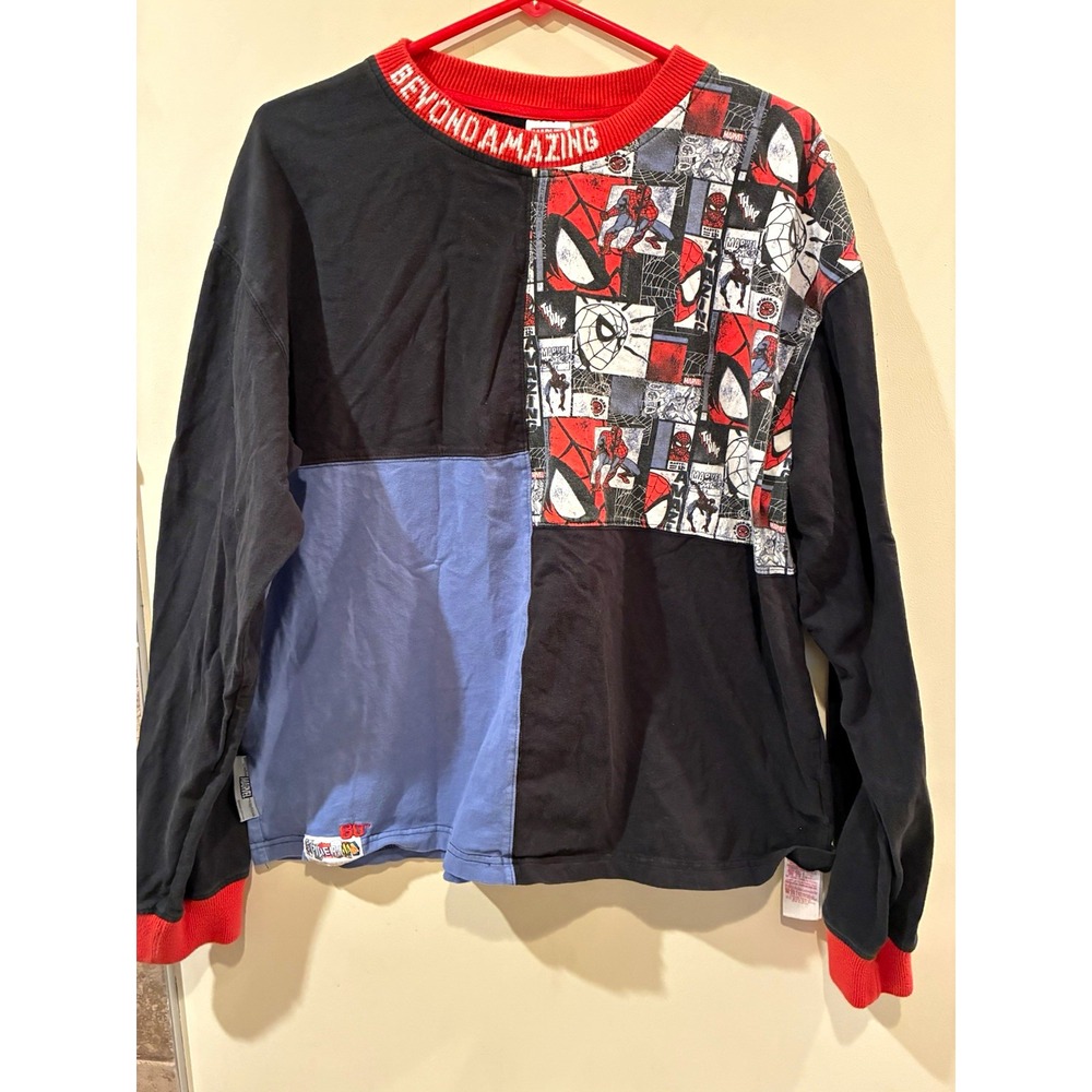 Marvel Spider-Man Graphic Print Red Black Blue Crew Neck Pullover Sweatshirt L
